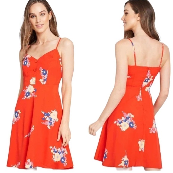 Modcloth Living Lightheartedly Red Floral Mini Dress 00 - Picture 1 of 11